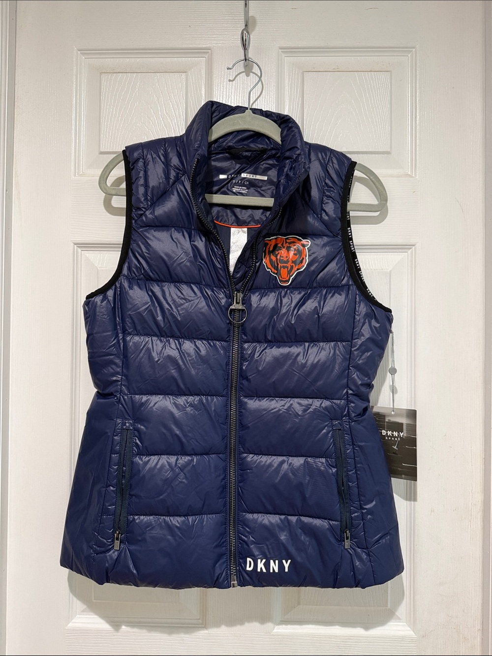DKNY Navy Quilted Girls' Puffer Vest with Team Patch